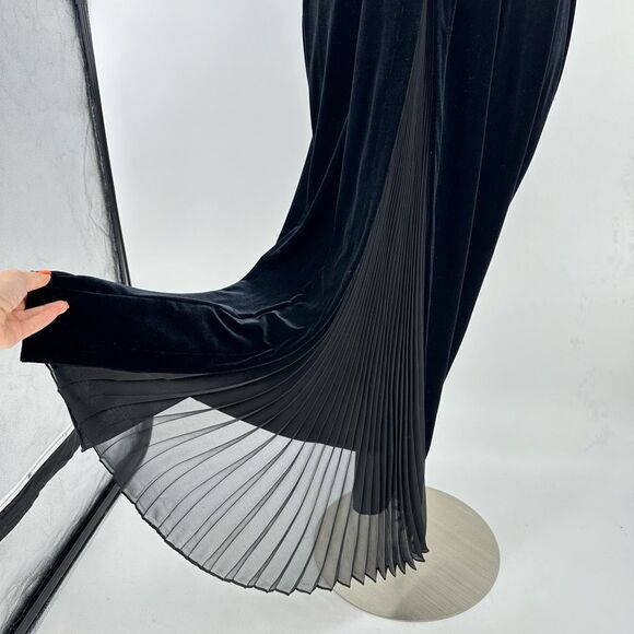 Vintage 90’s Robbie Bee Formal Dress Black Velvet Maxi Boat Neck Goth Size M - Picture 10 of 12